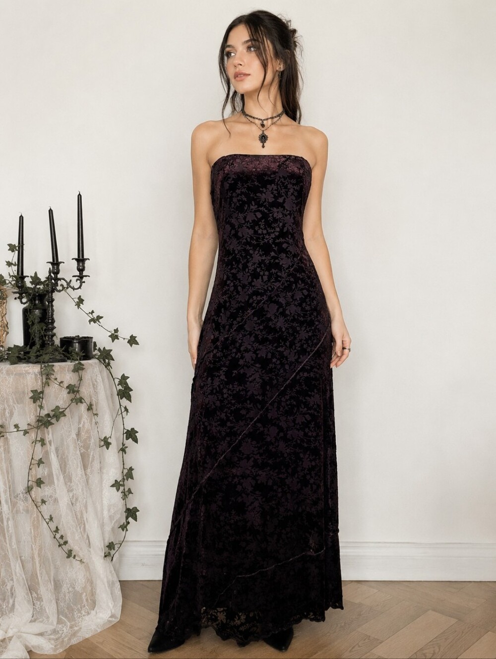 Vintage Trixxi LA XL Burnout Velvet Maxi Dress Witchy Goth Whimsigoth Y2K Fairy